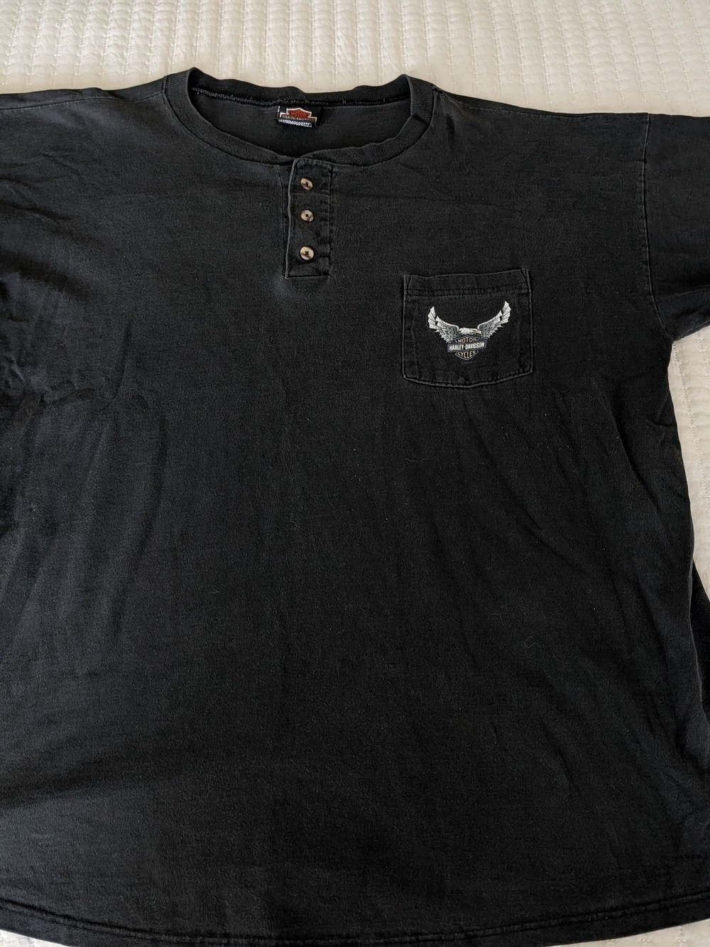 Vintage Harley-Davidson Gettysburg Black Short Sleeve Henley with Pocket Logo